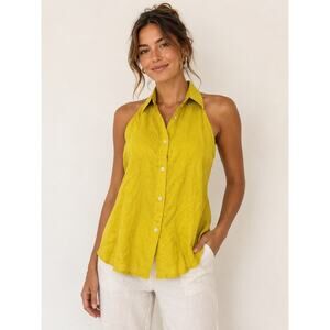 Sleeveless Collared Button-Front Top in Chartreuse